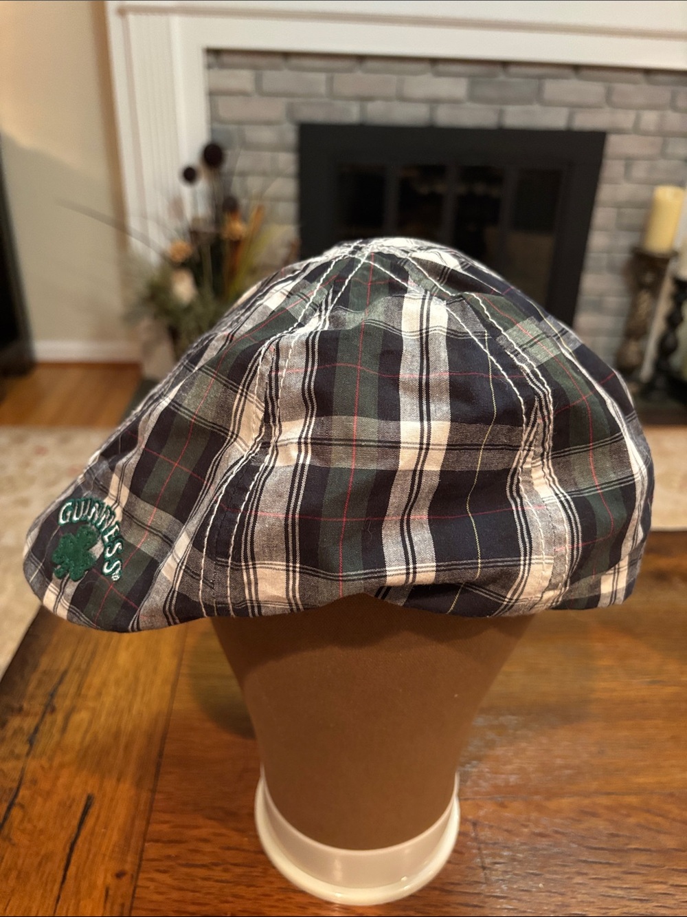 Guiness Black,Green & White Plaid Newsboy Cap